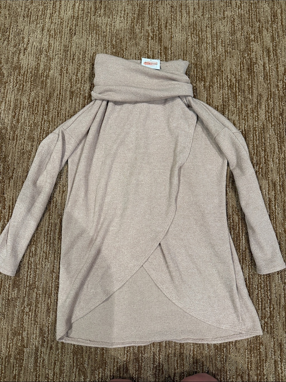 Wrap-Front Cowl Neck Sweater Tunic in Taupe